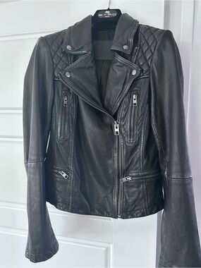 All Saints Black Sheep’s Leather Moto Jacket - Women Size 2